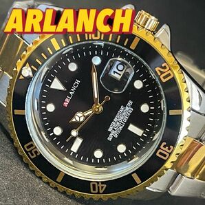 新品 ARLANCH オマージュウォッチ ブラック＆ゴールド コンビバンド メンズ腕時計