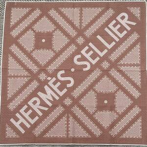 美品　HERMES エルメス カレ45 ミニカレ　コットン　セリエ　ハンカチ　スカーフ　ロゴ　タグ有り　フランス製　ピンク