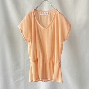 70s Made in USA salmon pink pleats peplum tops サーモンピンク　プリーツ　フレンチスリーブトップス ヴィンテージ