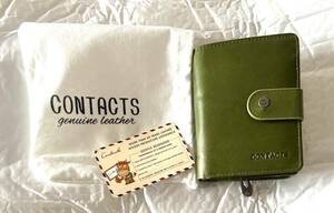 【F-4】Contacts Genuine Leather ★ 二つ折り財布　深緑　未使用　長期自宅保管品