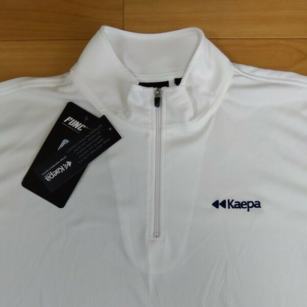 L ①Kaepa ケイパ 新品 半袖ポロシャツ 襟付きトップス ハーフジップ 白 メンズ紳士 アウトドア スポーツ ゴルフウェア ドライ UV対策 golf