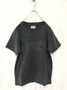 ◆未使用タグ付 The EVILACT イーブルアクト 半袖Tシャツ 黒 製品染 染込 ファイアーパターン バイカー RUDE　
