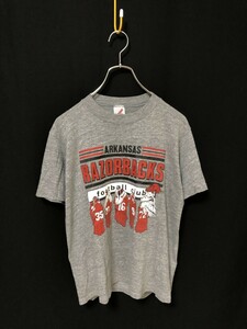 USA製 80s ヴィンテージ◆JERZEES 半袖Tシャツ ARKANSAS RAZORBACKS アメフト　NCAA　霜降りグレー