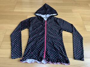  girl long sleeve Rush Guard 160 centimeter with a hood . swimsuit dot pattern sunshade woman for children Home have been cleaned 