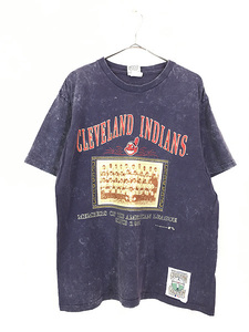 古着 90s USA製 MLB Cleveland Indians インディアンズ フォト タイダイ Tシャツ L 古着