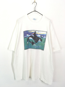 古着 90s USA製 Human-i-Tees 「Voices of the Sea」 シャチ アニマル アート Tシャツ XXL 古着