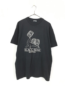 古着 80s USA製 Goslings Black Seal アシカ ラム アルコール 企業 2トーン Tシャツ XL 古着