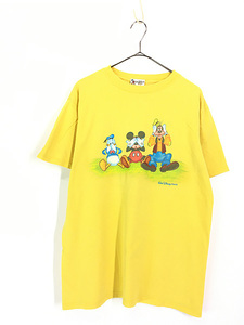 古着 90s USA製 Disney ドナルド ミッキー グーフィー 見ざる 言わざる 聞かざる Tシャツ M 古着