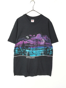 古着 90s USA製 MICHIGAN ブリッジ サンダー 風景 両面 グラフィック Tシャツ L 古着