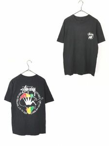 古着 80s Stussy 黒タグ ラスタ クラウン 両面 プリント Tシャツ M位 古着