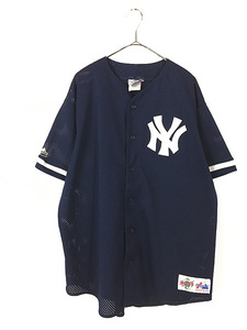 古着 90s USA製 MLB NY Yankees ヤンキース メッシュ ベースボール シャツ XL 古着