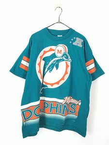 古着 90s USA製 NFL Miami Dolphins ドルフィンズ 両面 BIG プリント Tシャツ L 古着