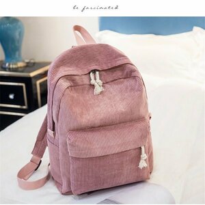  вельвет девочка мода рюкзак одноцветный рюкзак путешествие [Pink 3][19x3x23CM]