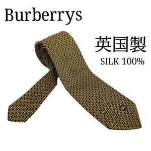 美品 BURBERRYS バーバリーズ ネクタイ イングランド製 シルク100% 英国 ゴールド ネイビー イギリス製 MADE IN ENGLAND 英国