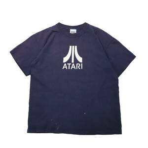 [L] 90s Stanley Desantis Atari プリント Tシャツ USA製 ネイビー 紺色 アタリ 企業 ロゴ ゲーム ビンテージ vintage