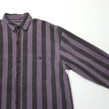 [L] 80s インド綿 ストライプ シャツ Badge パープル ブラック 紫 黒 総柄 ボーダー コットン ビンテージ vintage 90s_画像6