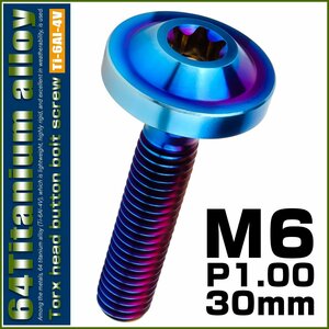 64チタン M6×30mm P1.0 ボタンボルト フランジ径16mm トルクス穴 焼きチタン風ダークカラー レインボー JA670