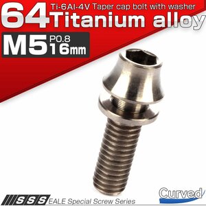 64チタン M5×16mm P=0.8 ワッシャー組込 カーブ テーパーヘッド キャップボルト 平座金付き 六角穴付ボルト チタン原色 JA289