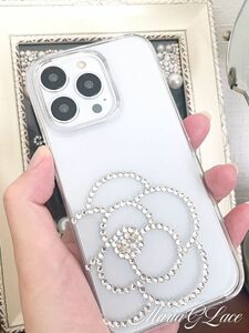 【mariaglace】BIGカメリア クリスタル AQUOS R8 SH-52D スマホケース 全機種対応 デコ スマホカバー キラキラ かわいい 透明 クリアハード