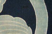 アンティーク木綿濃藍色地型染丸に三ッ柏紋乳付き暖簾タペストリー[T14089]_画像4