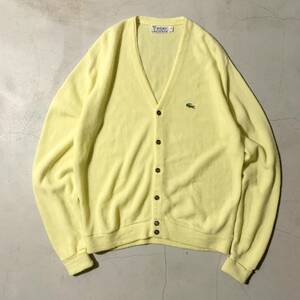 70s IZOD LACOSTE ラコステ アクリルニット カーディガン イエロー レモン 薄黄色 ヴィンテージ XL 糸巻きタグ