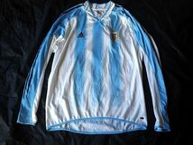 2004年 サッカー アルゼンチン代表 ユニフォーム 長袖ゲームシャツ メンズ メッシュ切替 4XO 白水色 アディダス adidas CLIMA COOL 古着_画像1