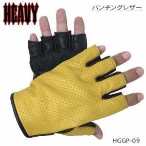 送料0 HEAVY 山羊革 パンチングレザー フィンガーレスグローブ｜キャメル｜黄（HGGP-09-CAM）XXLサイズ 夏用 指無し 指ぬき