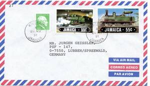 〒【TCE】68437 - ジャマイカ・１９９１年・独宛航空便封書
