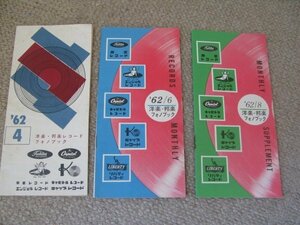 FSLe1962/04～「東芝レコード・マンスリー(RECORDS MONTHLY&SUPPLEMENT：邦楽・洋楽レコード・フォノブック月報)」非売品:小冊子3冊セット