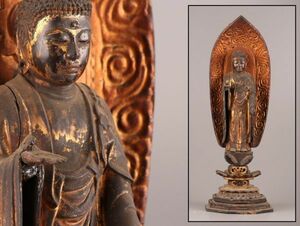 仏教美術 室町時代 時代木彫 阿弥陀如来 仏像 玉眼 高さ53cm 古作 時代物 極上品 初だし品 C0706