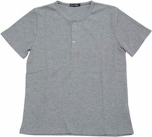 送料380円■クラシック サーマル ワッフル ヘンリーネック Tシャツ グレー/M コットン 春夏 伸縮 ストレッチ カジュアル カットソー