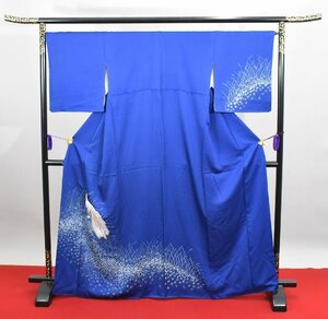 【桜庭呉服店】 附下訪問着 披露宴 青色 花 おしゃれ 身丈160cm 裄丈67cm ★着物 パーティー t‐1405