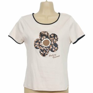 GALLERY VISCONTI★可愛いヒョウ柄入りフラワープリント♪半袖 カットソー Tシャツ ピンク系 夏秋 サイズ２ レターパック可 z3430