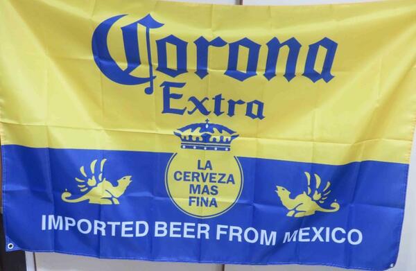 『特大A』黄青■新品コロナエキストラCorona　Extra　メキシコビール　フラッグ旗◆◇BAR　飲食　レストラン　倉庫◆USドラマ　Mayans M.C.