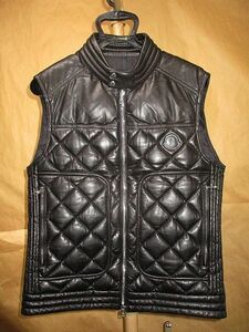 モンクレール MONCLER 　17AW ROD GILET オール　レザー　ロゴ　ワッペン　ダウン ベスト 黒　1