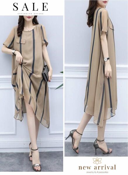 *新品*ストライプワンピース レディース Aライン おしゃれ 韓国 ゆったり感 トレンド