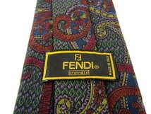 フェンディ 総柄 ペイズリー柄 シルク 高級 イタリア ブランド ネクタイ メンズ ネイビー 良品 FENDI_画像3