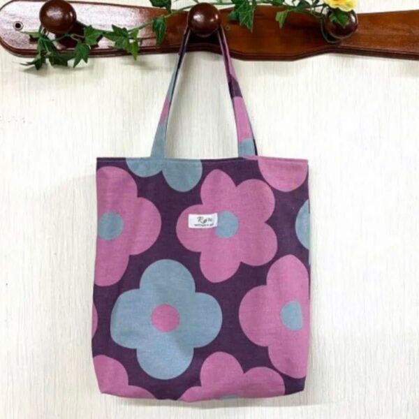 北欧花柄 ピンク グレー 花柄 トートバッグ