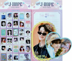 BTS J-Hope ホソク グッズ レターセット 27点セット (記念切手 スタンプ ステッカー 24点 + 便箋3枚) K-POP