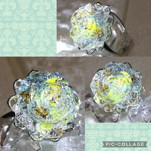 ☆ハンドメイド☆レジンリング薔薇☆clear shiny color rose☆