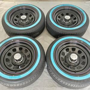 新品 デイトナ 15-7.0J＋19 5-114.3 ブラック タイヤ付4本SET 195/65R15 ホワイトリボン アウトレット特価(W0015)