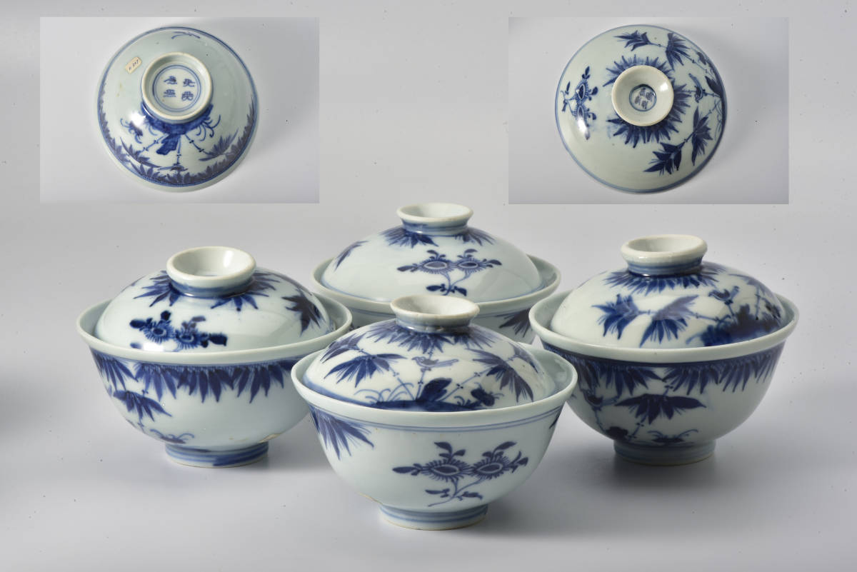 中国美術・染付花鳥文蓋茶碗・4客セット・煎茶道具・唐物| JChere雅虎