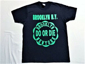 【BROOKLYN N.Y】BROOKLYN NEW YORK ”DO OR DIE” プリント 半袖 Tシャツ NAVY L 新品/希少/大き目/HIPHOP/ストリート/FRUIT OF THE LOOM