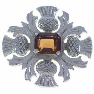 UK1128*a The mi. flower 4 wheel flower motif brown group rhinestone Celt England * Vintage brooch *