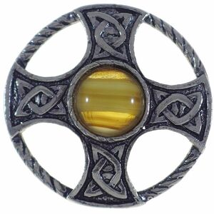 UK1132* Celt 10 character yellow group marble kaboshon Cross England bai King * Vintage brooch *