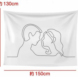 未使用品　カップル線画デザインタペストリー タペストリー 北欧 線画 シンプル 結婚式