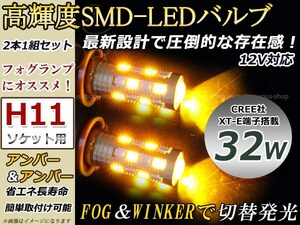 プジョー 207 A7 H19~ LEDバルブ ウインカー ポジション フォグランプ マルチ ターン デイライト プロジェクター H11 32W アンバー 黄