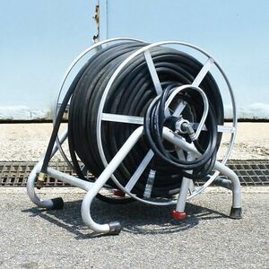 [ Toyama ] maru yama height pressure sprayer hose approximately 130m long hose reel hose to coil taking maneuver . hose height pressure aluminium s Maruyama warehouse storage beautiful goods used 