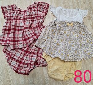 セットアップ　 花柄　チェック　80サイズ　 ベビー服 トップス ショートパンツ