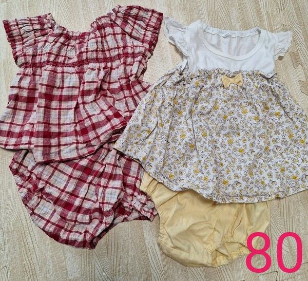 セットアップ　 花柄　チェック　80サイズ　 ベビー服 トップス ショートパンツ